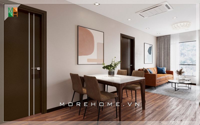 Để tạo ra một bố cục không gian thích hợp cho phòng khách liền phòng ăn hiện đại trong nhà chung cư có diện tích nhỏ, cần cung cấp một số gợi ý thiết kế.