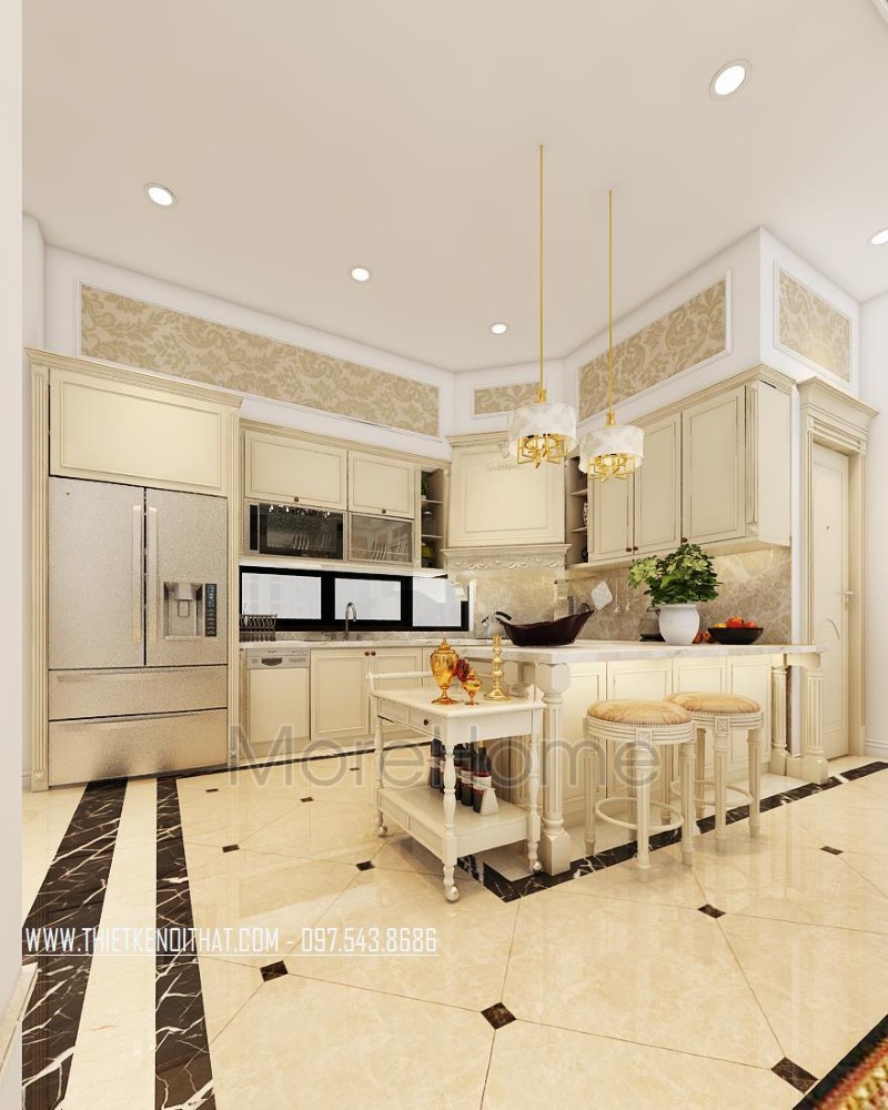 Mẫu tủ bếp tân cổ điển cao cấp Quảng Ninh Mẫu tủ bếp tân cổ điển cao cấp Quảng Ninh