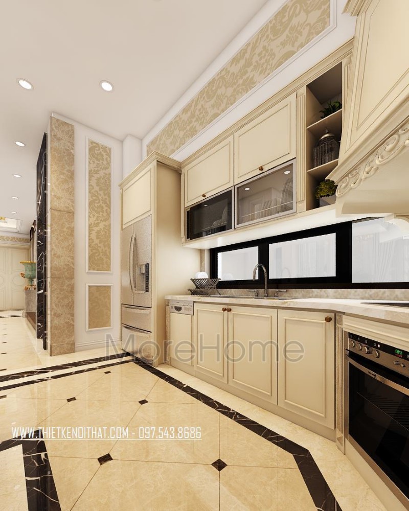 Mẫu tủ bếp tân cổ điển cao cấp Quảng Ninh Mẫu tủ bếp tân cổ điển cao cấp Quảng Ninh