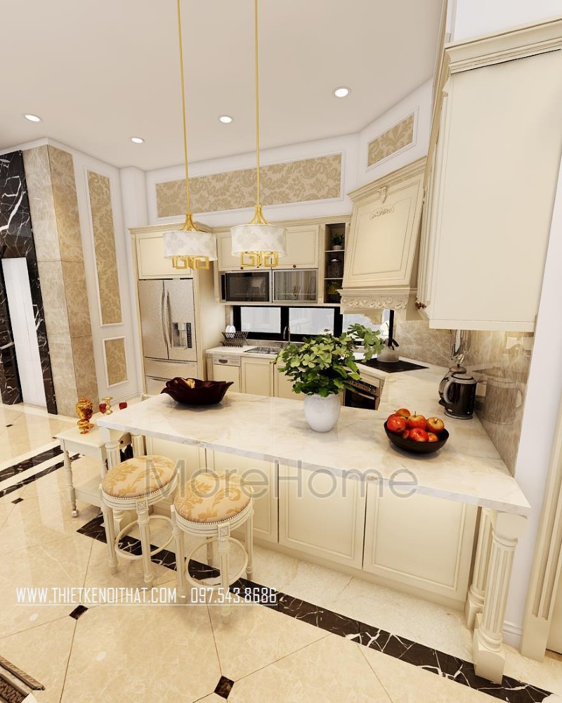 Mẫu tủ bếp tân cổ điển cao cấp Quảng Ninh Mẫu tủ bếp tân cổ điển cao cấp Quảng Ninh